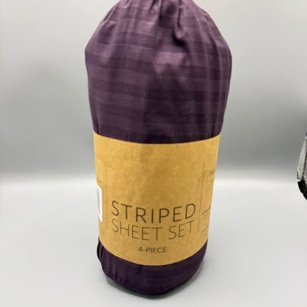 4 Piece FULL Sheet Set Striped Purple NEW